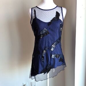 Beautiful Stories Blue Sheer Sequined Top Size XS